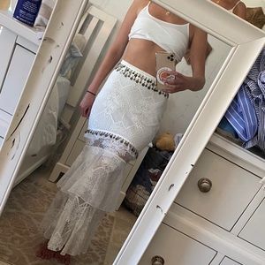 Long crochet detailed skirt